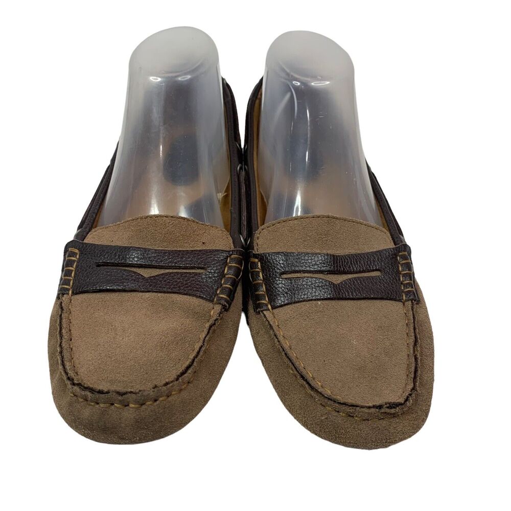Born Brown Suede & Dark Brown Leather Penny Loafer Mules